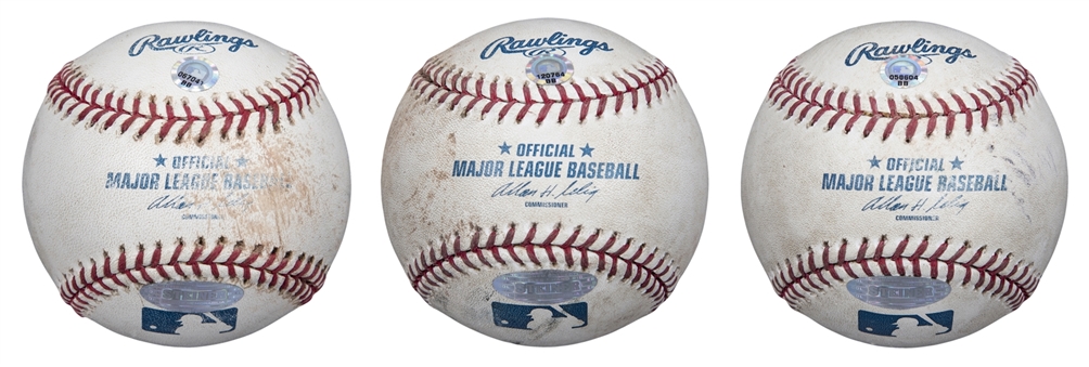 Lot of (3) New York Mets 2006 Game Used OML Selig Baseballs (MLB Authenticated & Steiner)